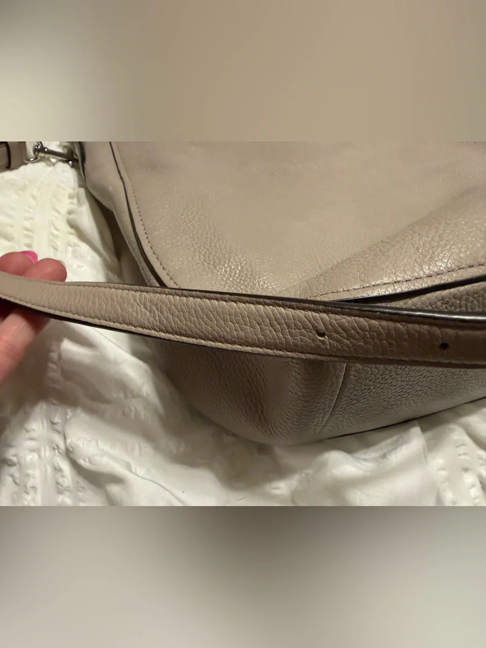 Coach Pebbled Leather Shoulder Bag in Light Taupe - Elle Hobo Bag